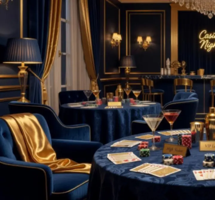 Tematyczna dekoracja sali w stylu Vegas Night z motywem kasyna