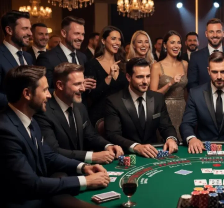 Profesjonalni krupierzy prowadzący wieczór pokerowy na mobilnym evencie