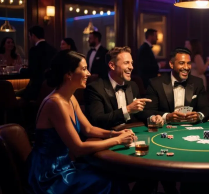 Goście bawiący się podczas pokerowego social experience