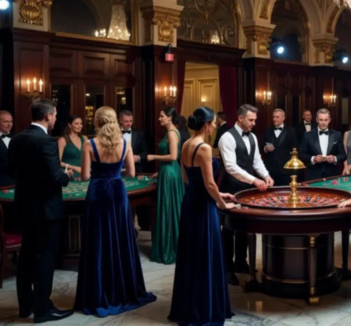 Goście bawiący się przy stołach do gier podczas mobilnego eventu casino